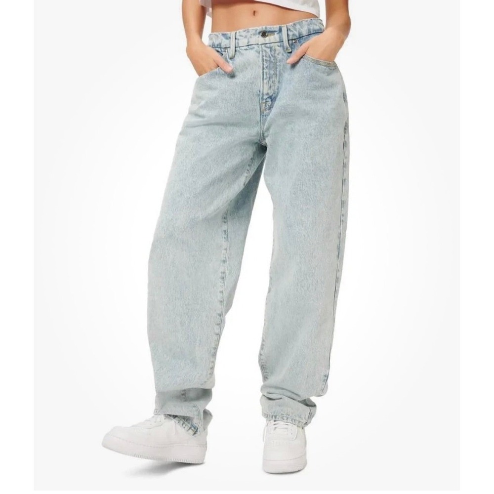 Good American Good 90s Loose Fit Jeans 4/27 Light Wash High Rise Wide Leg